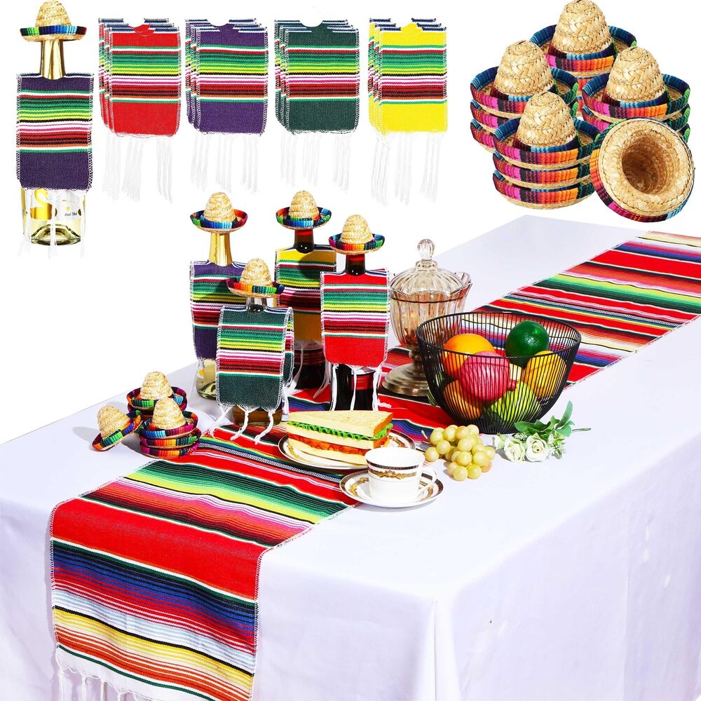 8492 25 Pcs Mexican Decorations 12 Mini Sombrero Straw Hat 12 Mini Serape